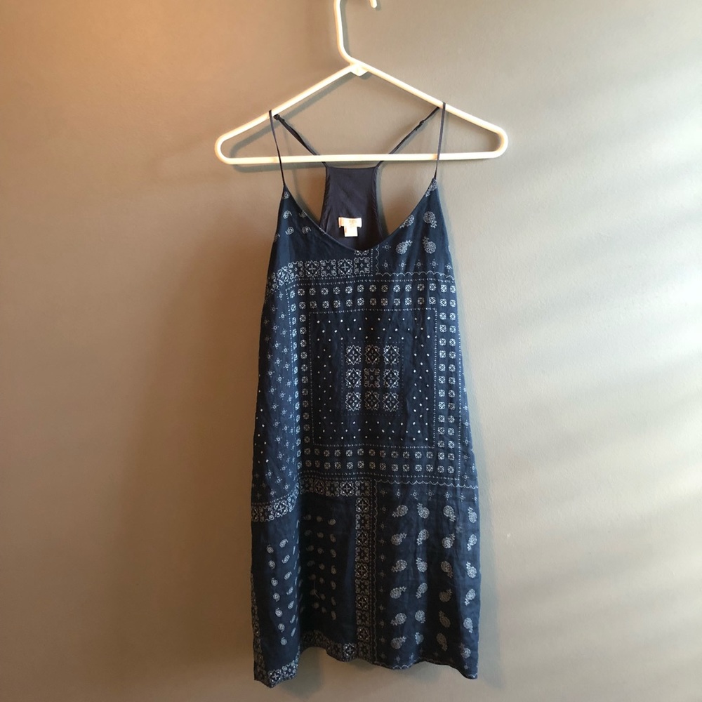 J Crew Navy Razorback with White Paisley Patterns